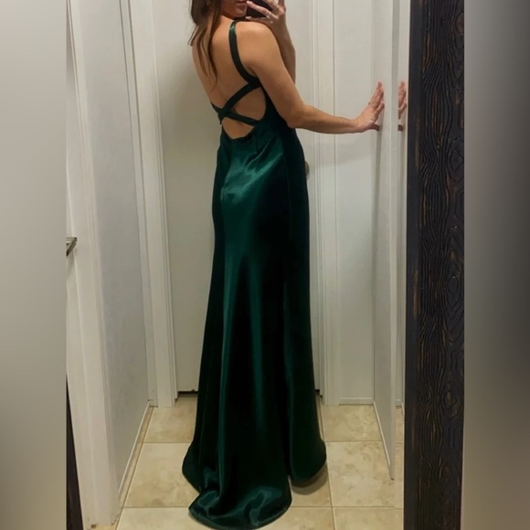 Perfectly Classy Emerald Green Satin Strappy Maxi Dress - Picture 3 of 10